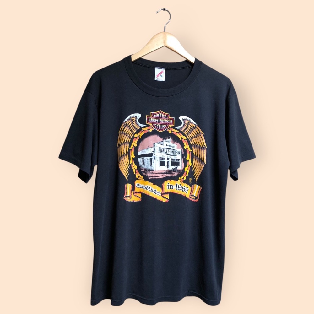 Vintage 80s Harley-Davidson Robison USA Jerzees Single Stitch T-shirt MENS XL